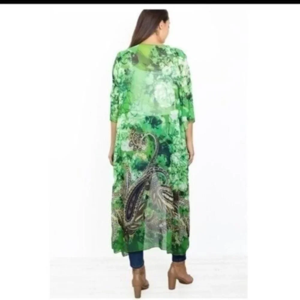 GREEN PAISLEY KIMONO-PLUS SIZE- ONE SIZE.   NEW - Picture 3 of 4